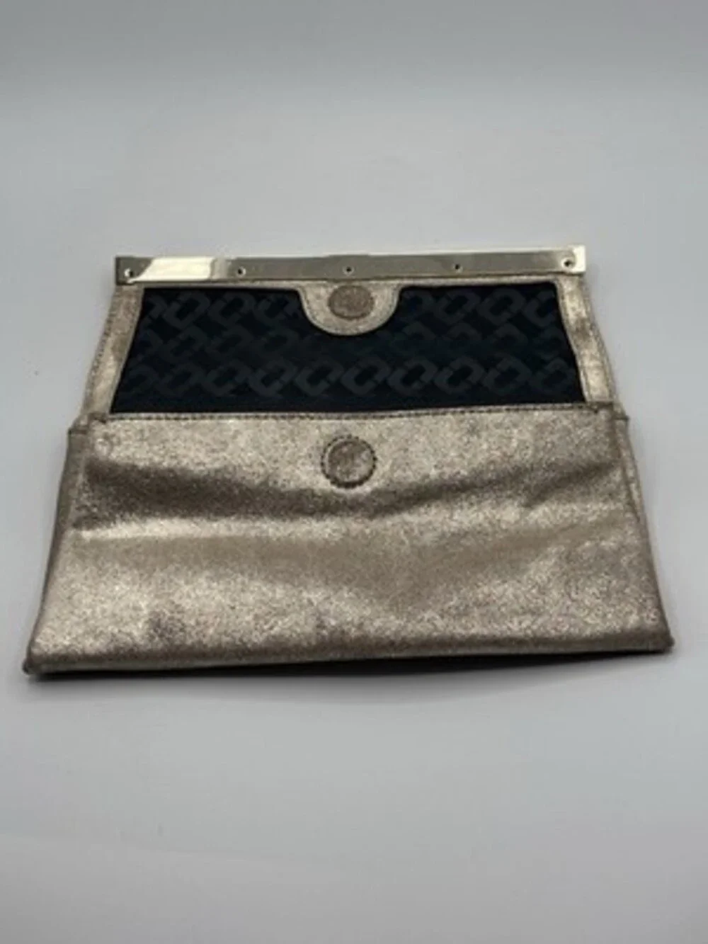Diane von Furstenberg Metallic Gold Clutch Metal Magnetic Heavy Gorgeous!